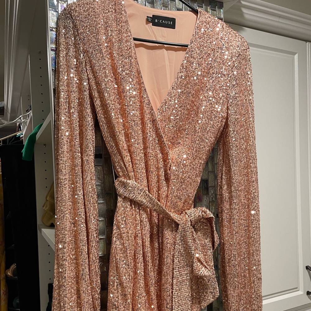 Champagne Pink B’ Cause Wrap Sparkle n Spice Dress Size Small